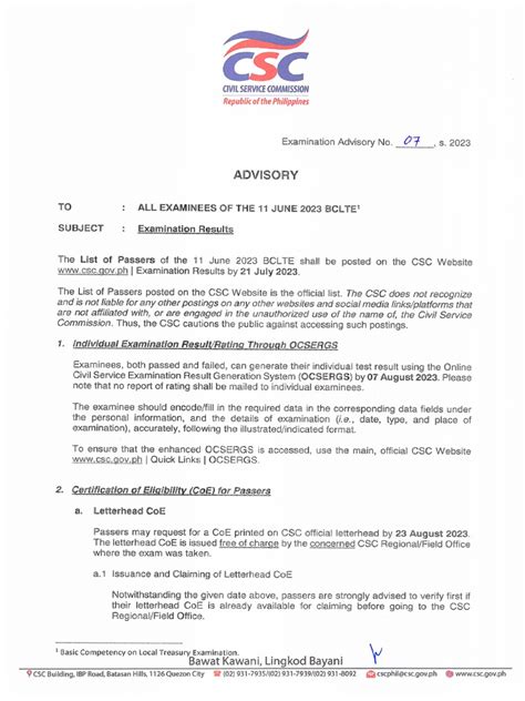 Examination Advisory No. 07 s. 2023 .